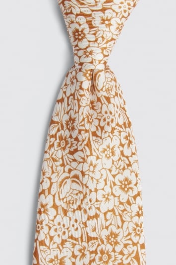 Peach Ornate Floral Print Silk Tie
