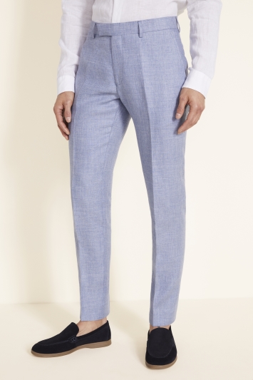 Tailored Fit Dusty Blue Linen Trousers