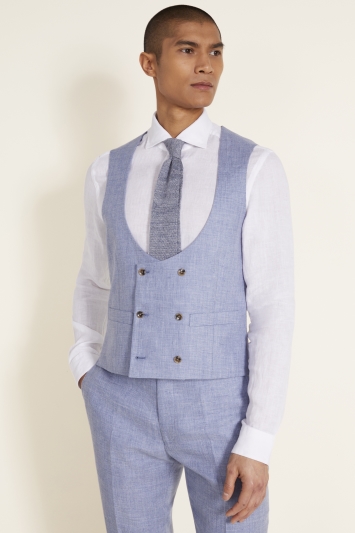 Tailored Fit Dusty Blue Linen Waistcoat
