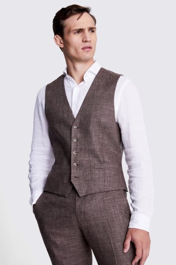 Tailored Fit Brown Linen Waistcoat