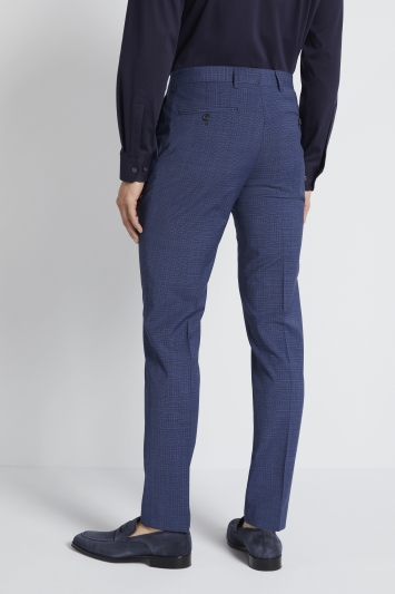 Slim Fit Bright Blue Micro Check Trouser
