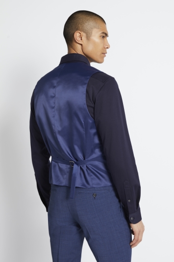 Slim Fit Bright Blue Micro Check Waistcoat