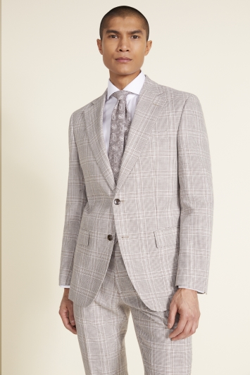 Tailored Fit Taupe Check Linen Jacket