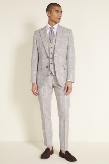 Tailored Fit Taupe Check Linen Jacket