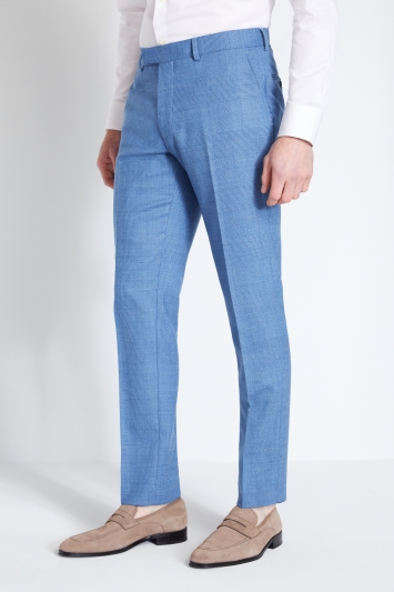 Tailored Fit Mid Blue Check Trousers