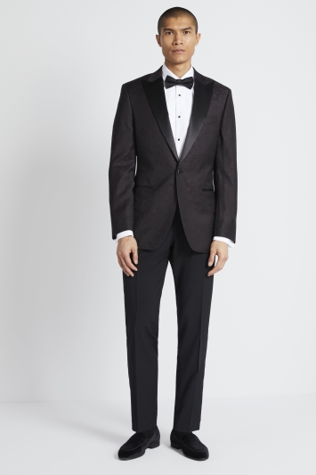 Tailored Fit Burgundy Jacquard Jacket 