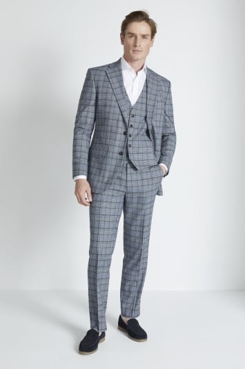 Tailored Fit Mid Blue Check Jacket 
