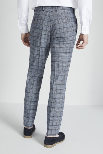 Tailored Fit Mid Blue Check Trouser