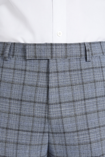 Tailored Fit Mid Blue Check Trouser