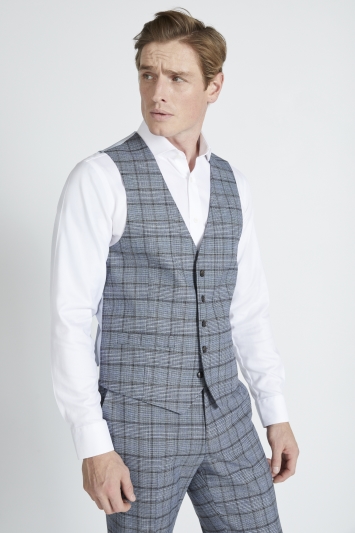 Tailored Fit Mid Blue Check Waistcoat