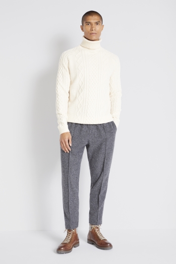 Ecru Chunky Cable Roll-Neck Jumper
