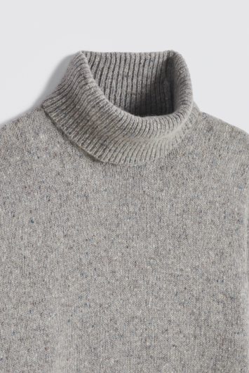 Grey Tweed Roll Neck Sweater