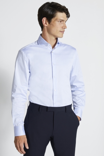 Tailored Fit Sky Blue Satin Weave Shirt 