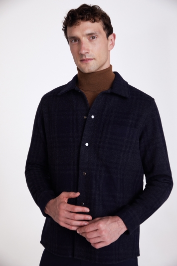 Tailored Fit Navy Check Overshirt