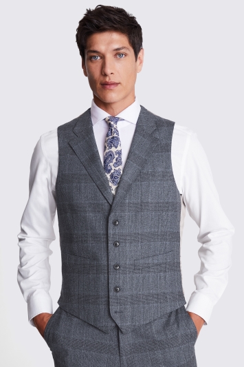 Italian Tailored Fit Grey Check Waistcoat