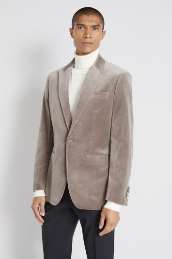 Tailored Fit Taupe Velvet Jacket
