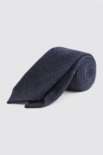 Navy Herringbone Tweed Unlined Tie