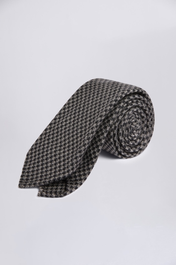 Grey & Navy Houndstooth Wool & Silk Tie