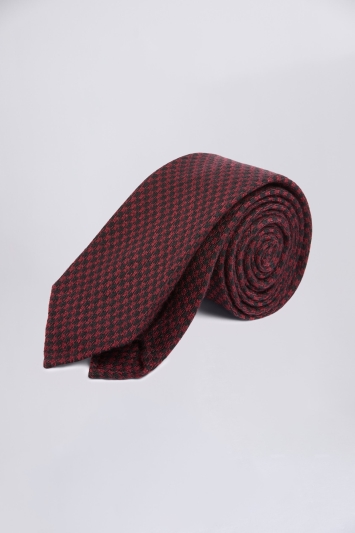 Burgundy & Navy Houndstooth Wool & Silk Tie