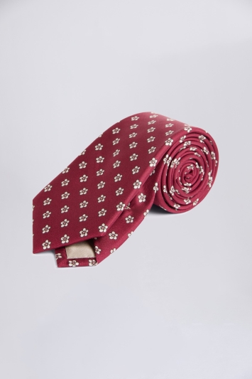 Burgundy & Pink Flower Print Silk Tie