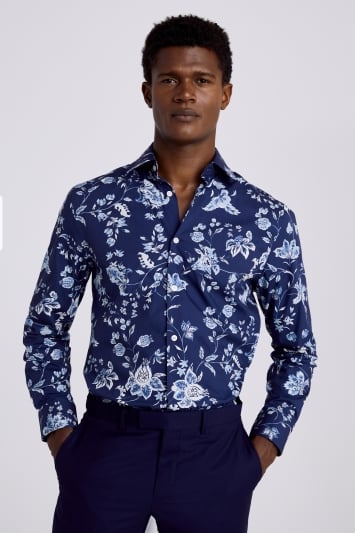 Tailored Fit Blue Floral Shirt