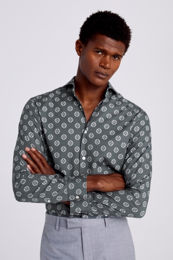 Tailored Fit Teal Medallion Print Shirt