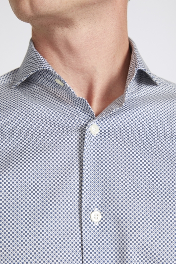 Tailored Fit Navy Geo Print Stretch Shirt