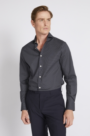 Tailored Fit Black and White Spot Stretch Shirt