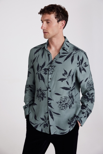 Tailored Fit Teal Floral Shirt