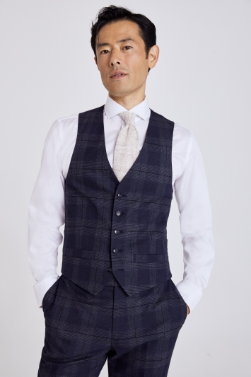Tailored Fit Blue with Black Check Waistcoat
