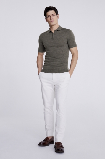 Khaki Merino Zip-Neck Polo Shirt