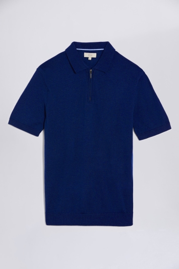 Iris Blue Merino Zip-Neck Polo Shirt