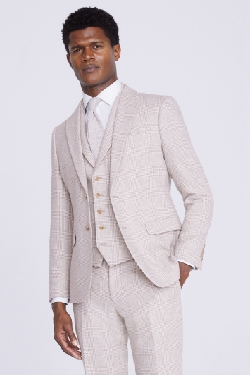 Slim Fit Off White Check Suit Jacket