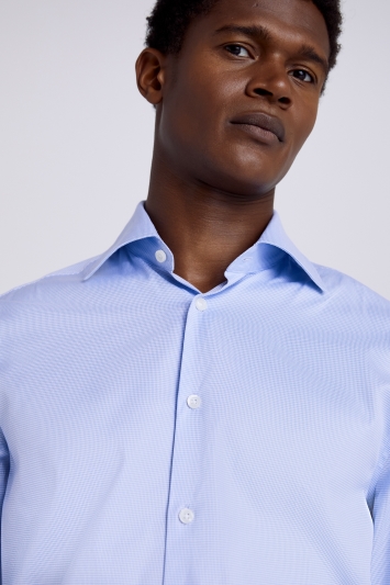 Tailored Fit Sky-Blue Dobby-Textured Shirt