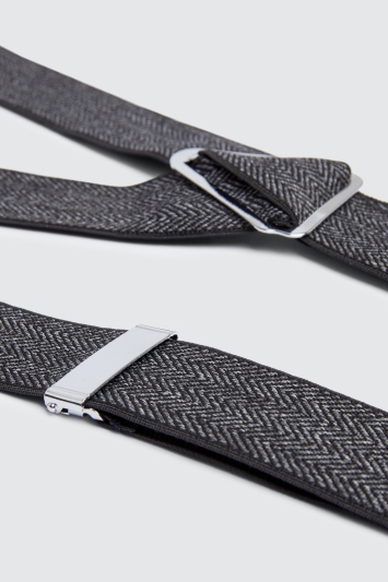 Charcoal Herringbone Tweed Clip-On Braces