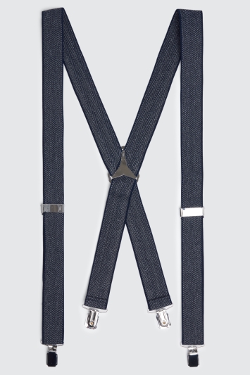 Navy Herringbone Tweed Clip-On Braces