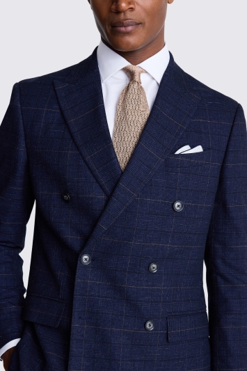 navy black check suit