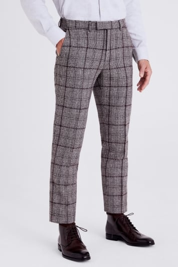 Tailored Fit Brown Fig Check Tweed Trouser