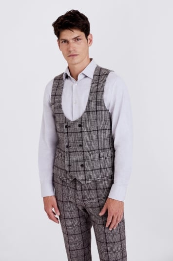 Tailored-Fit Brown-Fig Check Tweed Waistcoat