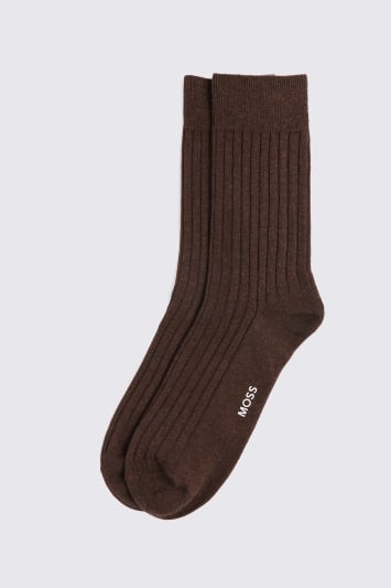 Brown Melange Ribbed Socks