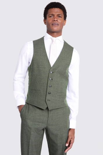 Tailored Fit Green Puppytooth Performance Waistcoat 