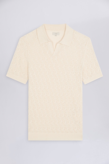 Ecru Open Knit Cable Skipper Polo