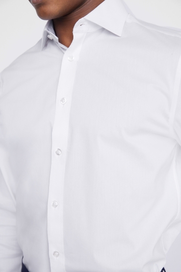 Regular Fit White Stretch Contrast Shirt