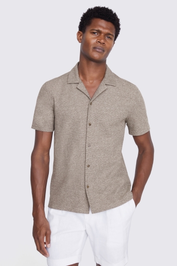 Neutral Knitted Cuban Collar Shirt