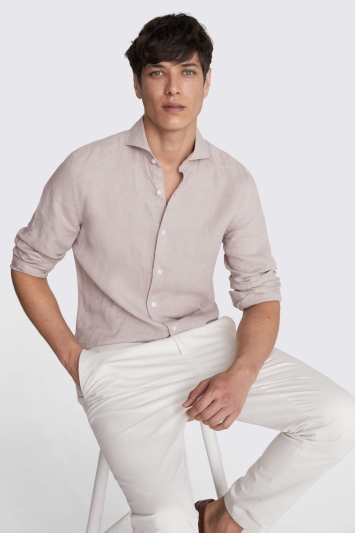 Tailored Fit Taupe Linen Shirt