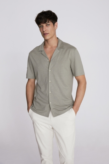 Men's Geometric Brown Short Sleeve Relaxed Fit Cuban Collar Shirt