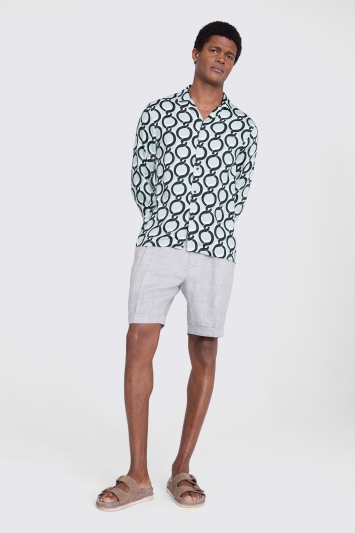 Aqua Chain Print Cuban Collar Shirt 