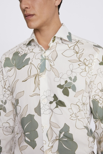 Tailored Fit Sage Green Floral Print Shirt
