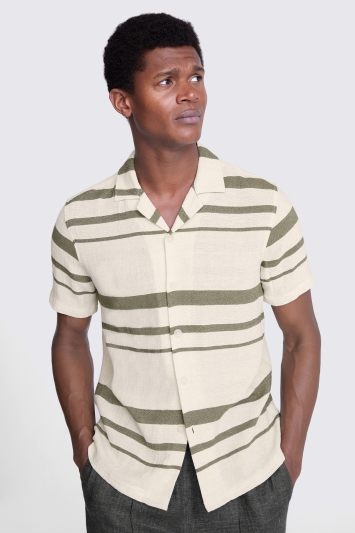 Khaki Woven Cuban Collar Shirt