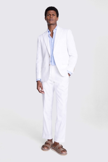 Tailored Fit White Matte Linen Jacket